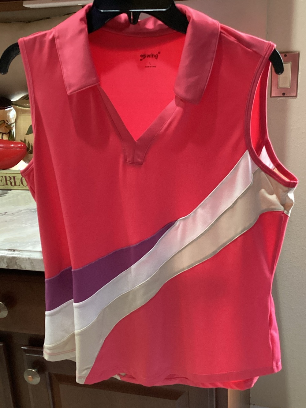 Swing Sleeveless Pink Diagonal-Panel Golf Tank